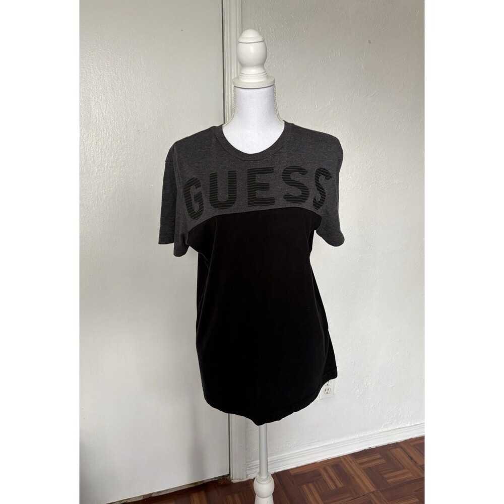 GUESS Men's Black And Gray Textured Logo Shirt Size Small